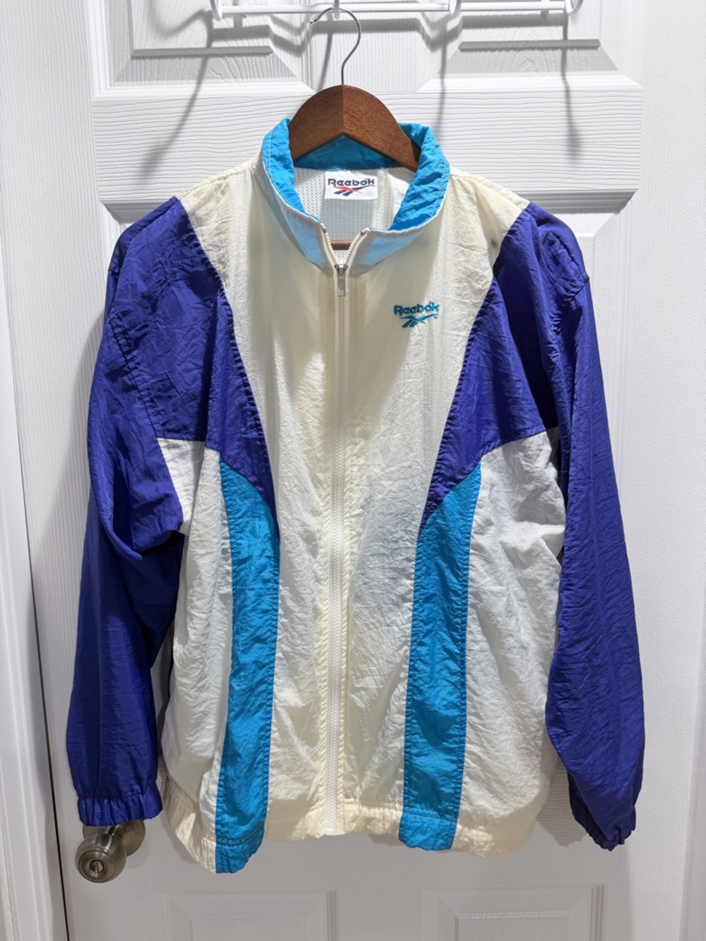 Vintage Reebok Women’s Colorblock Windbreaker – Size L Retro 90s Zip Jacket